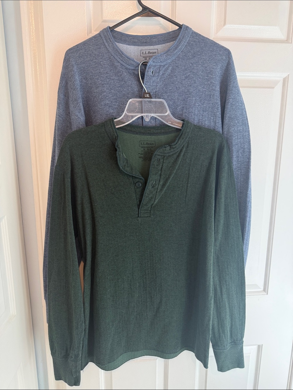 L.L. Bean Men's Long-Sleeve Henley Set - Green & Heather Blue